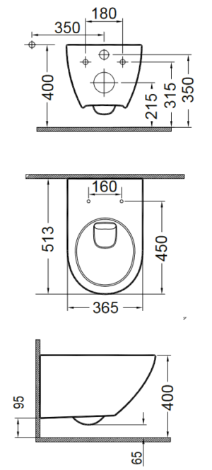 Λεκάνη Remo rimless τεχνικό σχέδιο